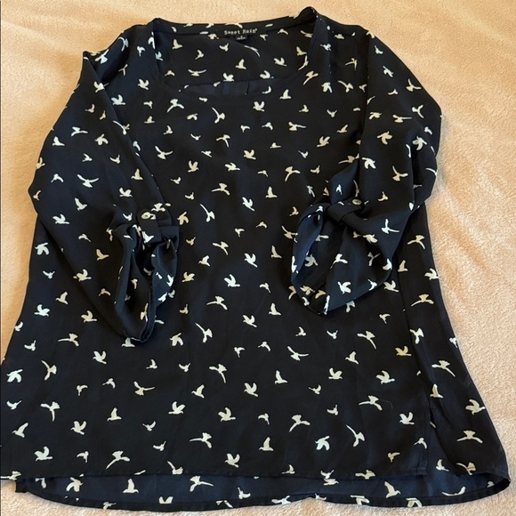 Sweet Rain Tops - Sweet Rain Dark Blue Bird Pattern Blouse